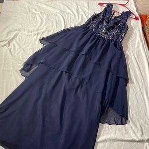 Eliza J dark navy blue w/lace upper half maxi dress, size 10, back zipper